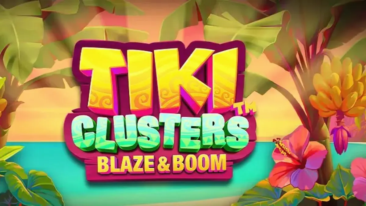 Tiki Clusters Blaze & Boom slot interface com elementos tropicais